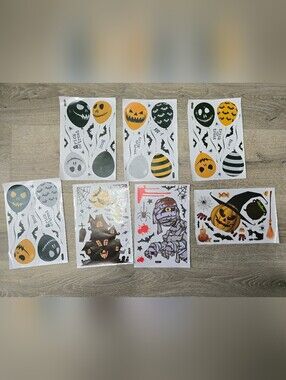 Halloween Window Clings~7 Sheets~Brand New~Pumpkins/Witches/Bats/Ghosts/Cats